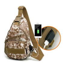 Camouflage Waterproof Nylon Sling Bag Men Chest Bag with USB Charging Port